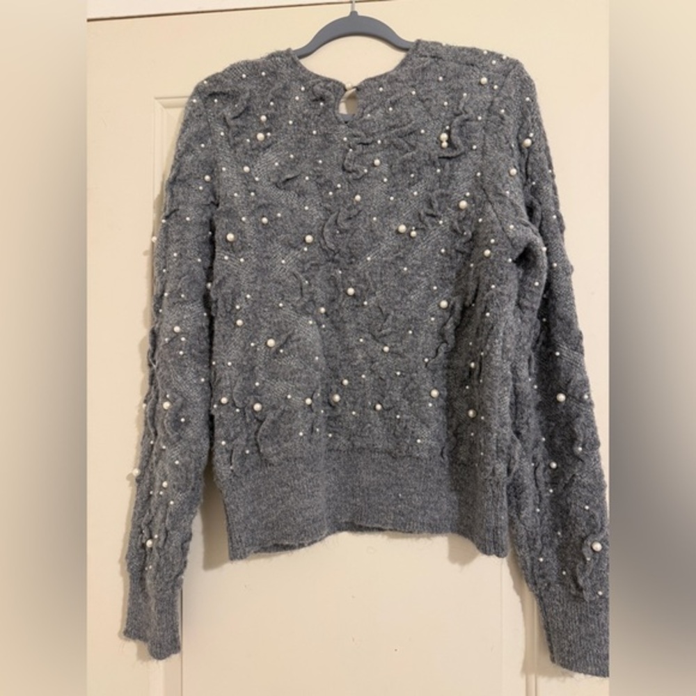 Zara Gray Sweater Gray Textured Wool Blend Cozy Chunky Sweater Coquette - Picture 4 of 6